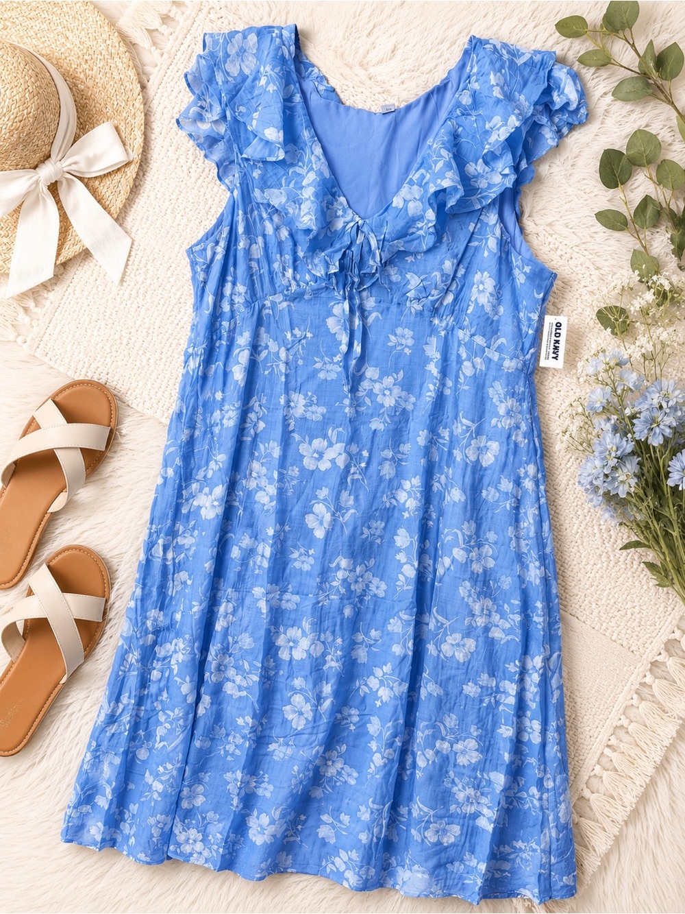 Old Navy Blue Floral Ruffle Midi Dress